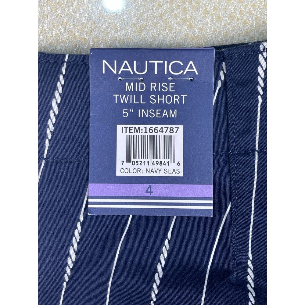 NWT Nautica Navy Seas Striped Mid Rise Twill Shorts  Coastal Cotton Size 4 Med - Picture 6 of 10